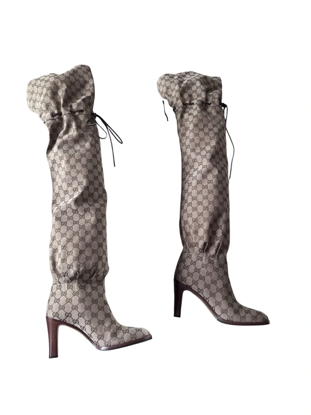 Gucci Beige GG Monogram Over-the-Knee Slouch Boots